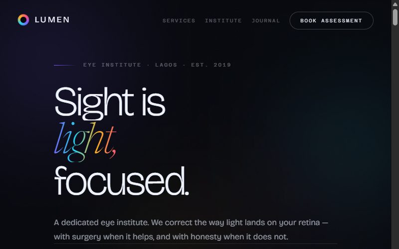 Lumen Eye concept website by FJMK, showing its ophthalmology homepage